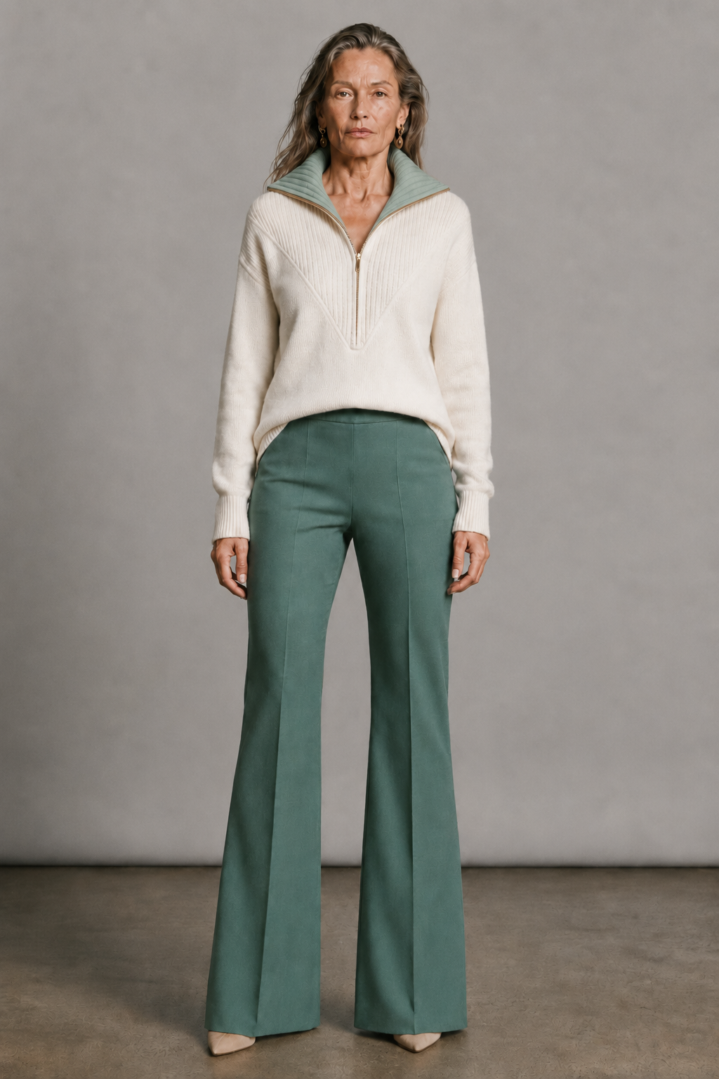 ORCHID — Cashmere & Wool Zip-Neck Jumper in Ivory