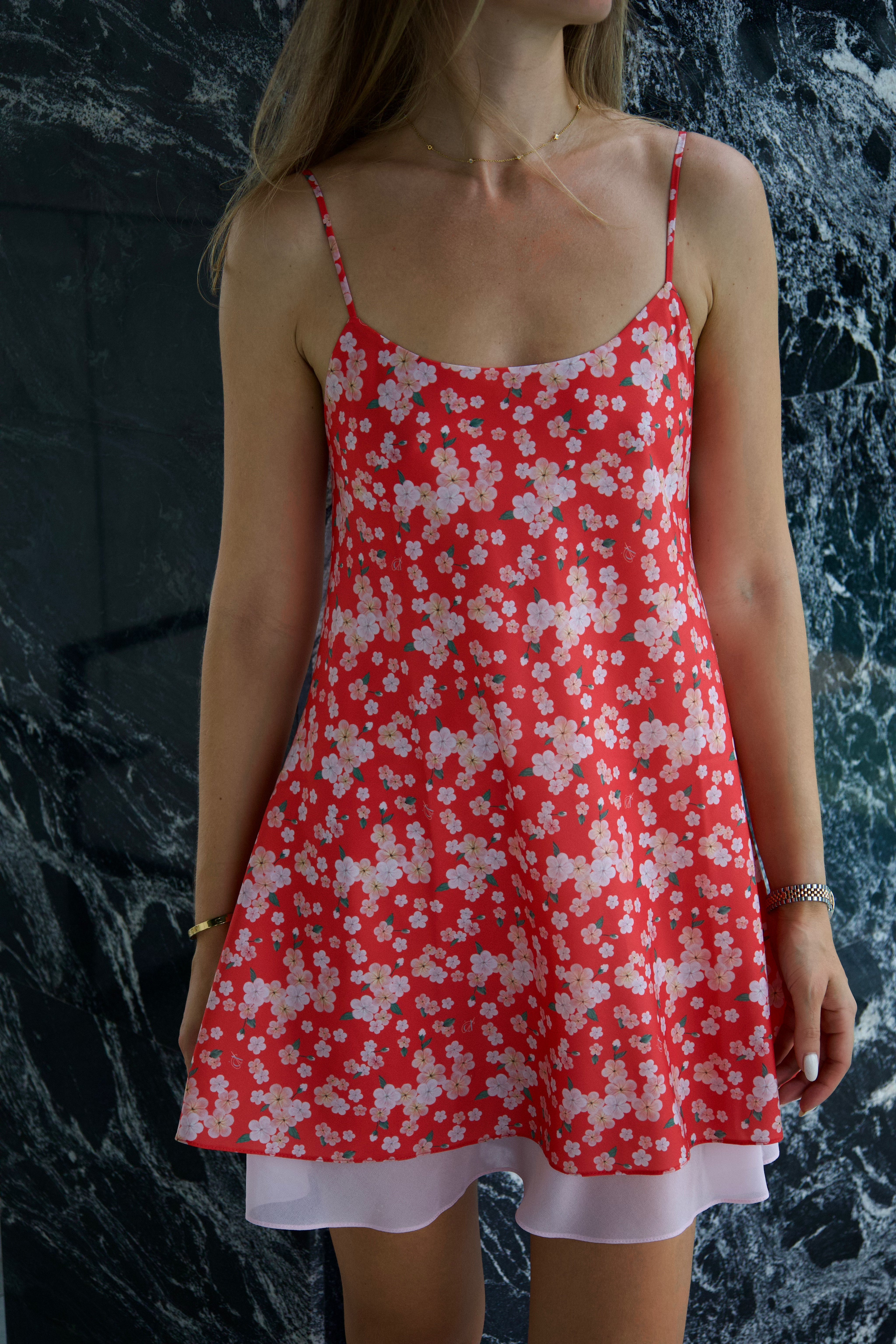SOLEIL - Floral Silk Mini Slip Dress