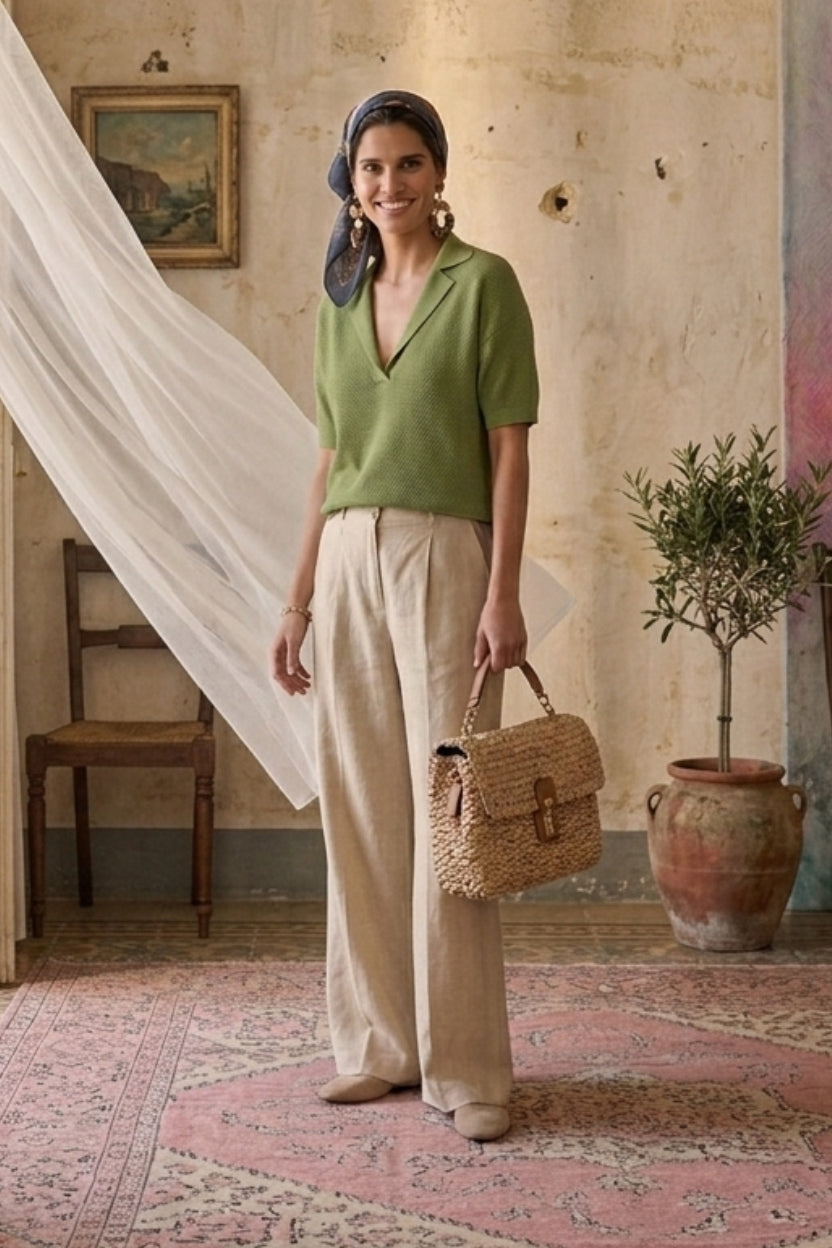 Perfect holiday summer cotton suit - thing and elegant. Mix it with knitted polo in a war dress color.