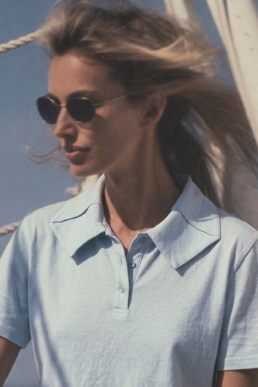 perfect holiday cotton polo with accent collar with folds.