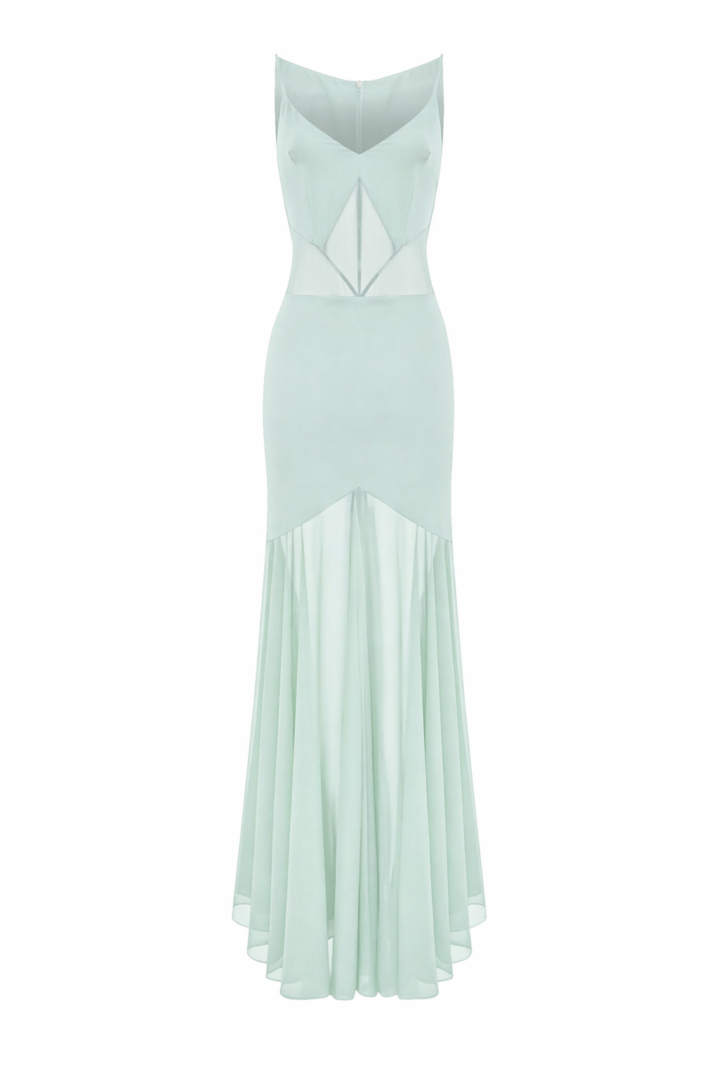 SERENIS — sculpted evening maxi dress in pistachio green
