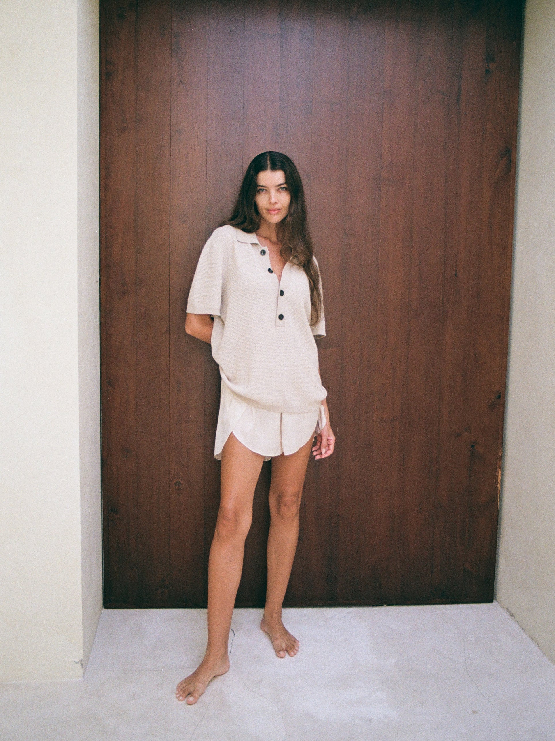 White and warm beige  - it's a fashion trend in 2026 season. Knitted polo in Dubai, London, Singapore