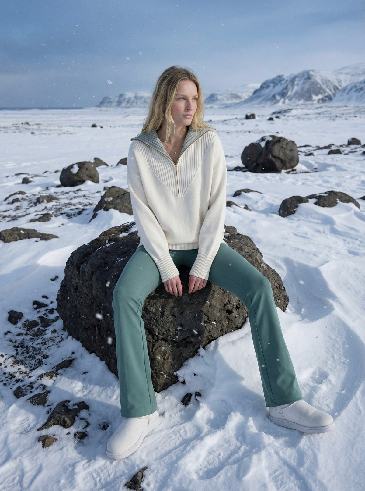 ORCHID — Cashmere & Wool Zip-Neck Jumper in Ivory