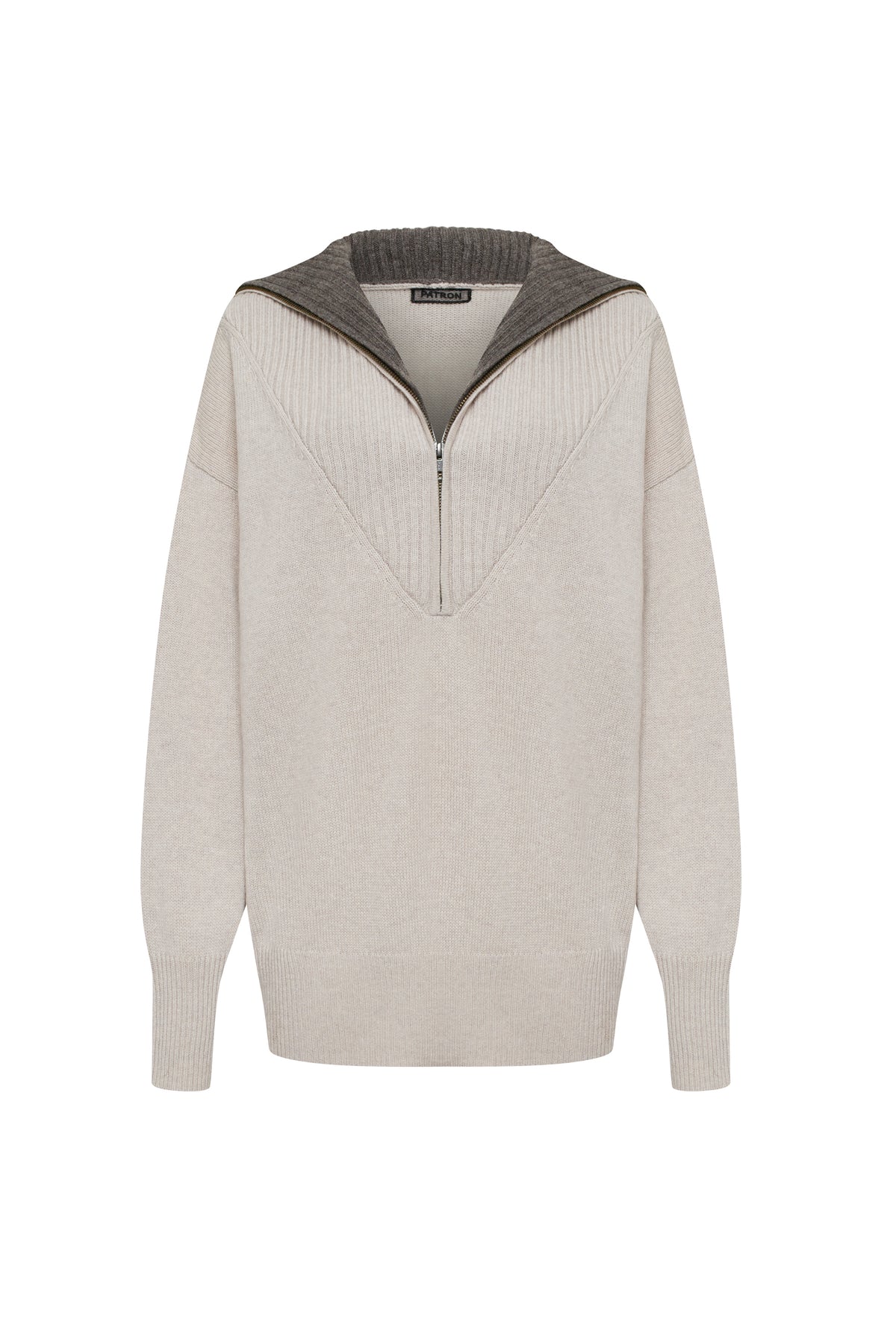 ORCHID — Cashmere & Wool Zip-Neck Jumper in Beige & Brown