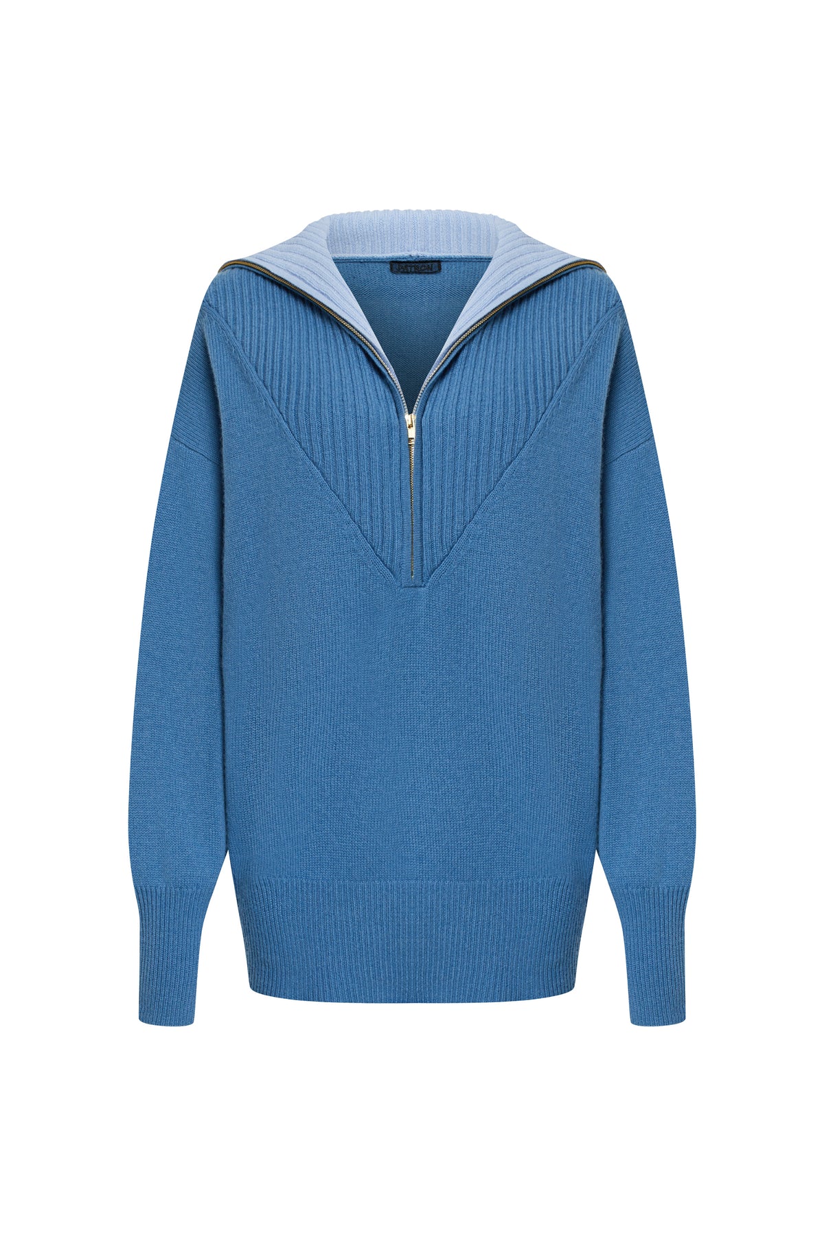 ORCHID — Cashmere & Wool Zip-Neck Jumper in Blue