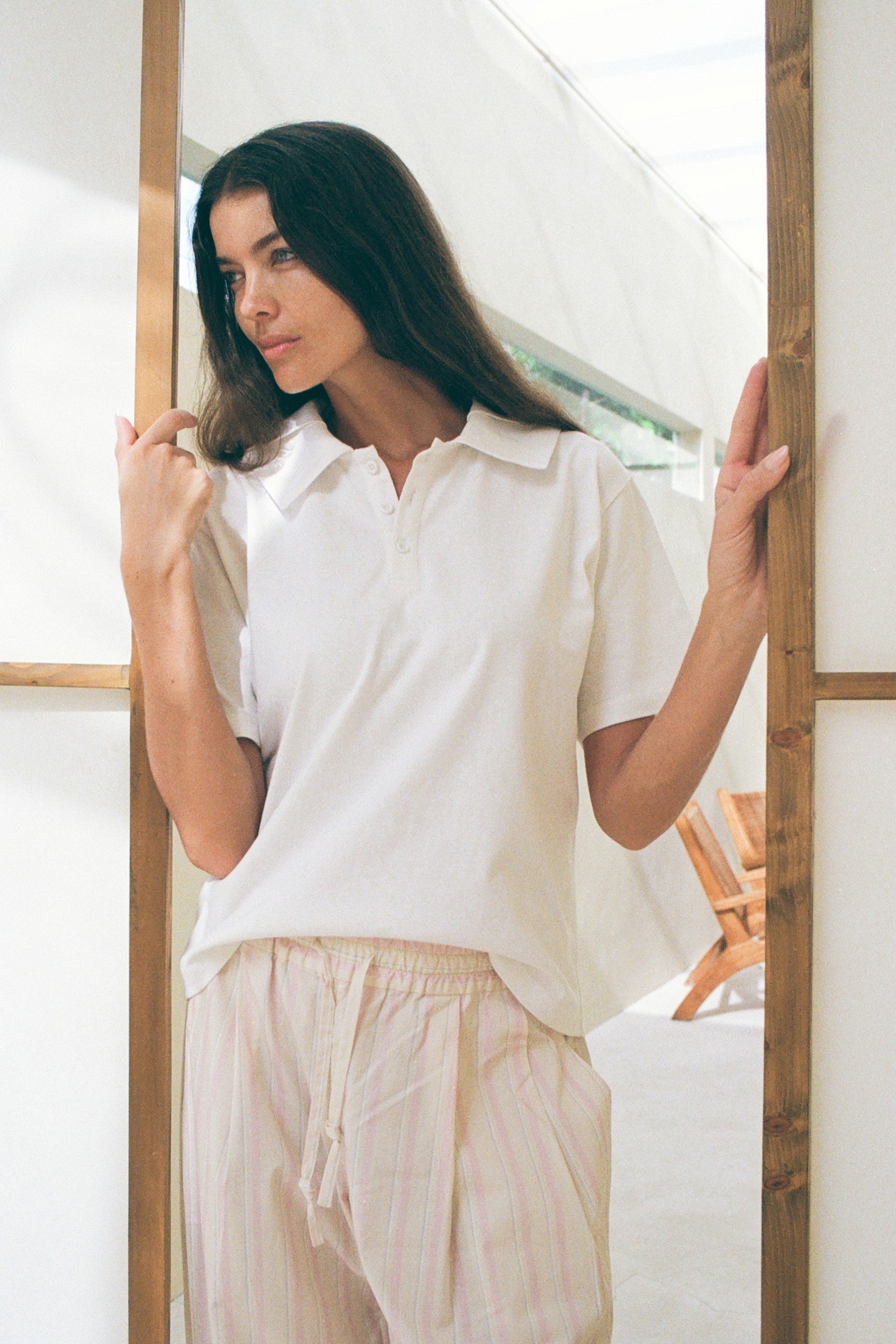 perfect holiday cotton polo with accent collar with folds. 
